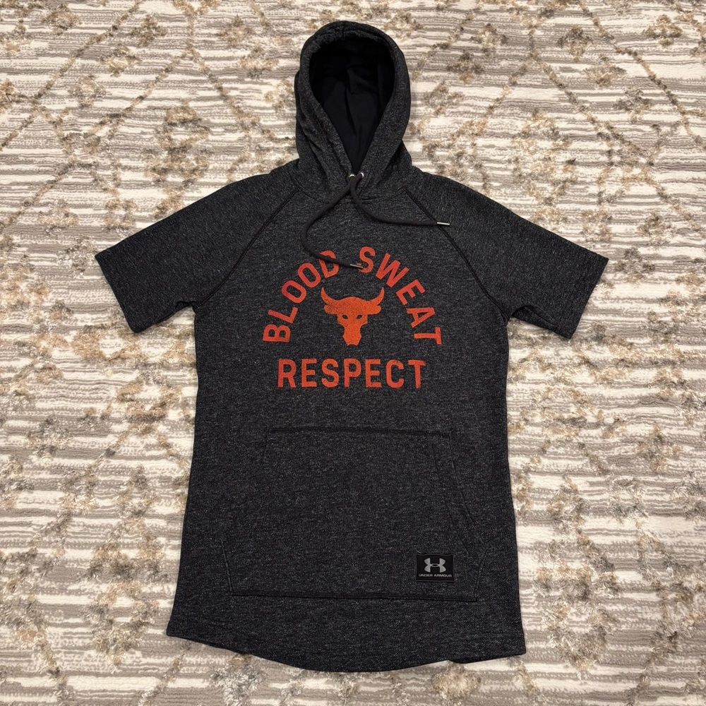 Under Armour X Project Rock Blood Sweat Respect Hoodie Men’s Small Short Sleeve